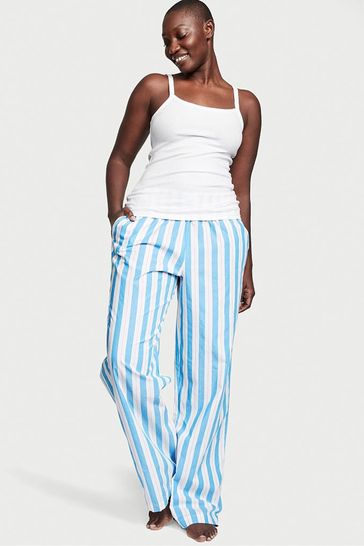 Victoria's Secret Capri Blue Stripe Cotton Long Pyjamas