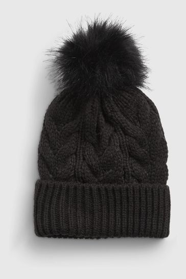 Gap Black Kids Cable Knit Pom Beanie