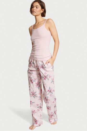 Victoria's Secret Purest Pink Floral Stripe Cotton Long Pyjamas