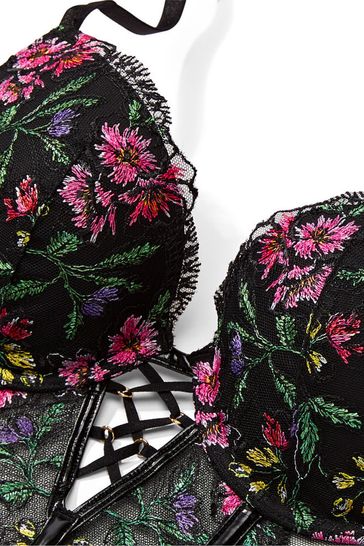 Victoria's Secret Black Corset Embroidered Corset Bra Top