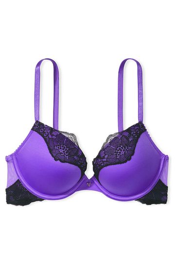 VICTORIA'S SECRET VERY SEXY Purple Push-Up Bra and Panty Set Black Lace  Trim VS