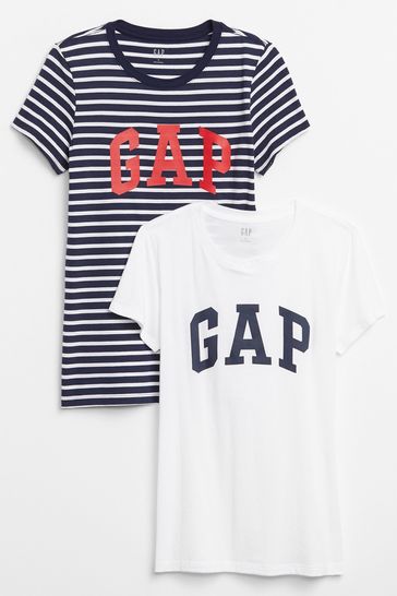 Gap Navy and White Logo Short Sleeve Crew Neck T Shirt 2 Pack