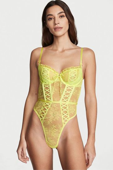 Victoria's Secret Lime Citron Yellow Lace Unlined Balcony Bodysuit