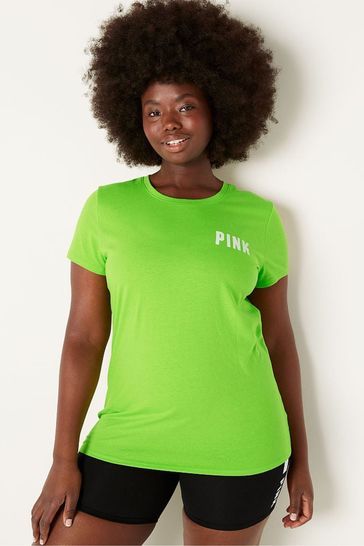 Victoria's Secret PINK Bloom Green Logo Short Sleeve T-Shirt