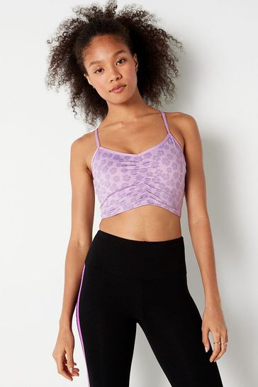 Victoria's Secret PINK Misty Lilac Purple Ruched Lightly Lined Low Impact Sports Bra