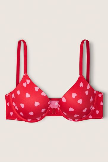 Victoria's Secret PINK Heart Print Red Push Up Front Fastening Push Up  T-Shirt Bra