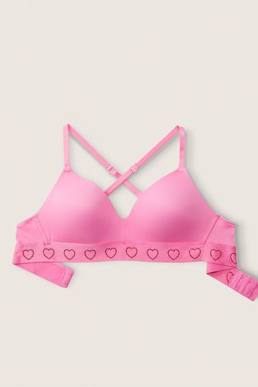 Victoria's Secret PINK Dreamy Pink Heart Shine Smooth Lightly Lined Non  Wired T-Shirt Bra