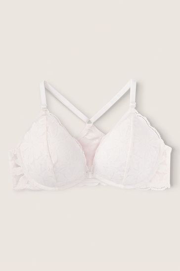 Victoria's Secret PINK Coconut White Lace Front Fastening Push Up Bra