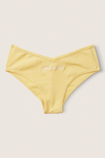 Victoria's Secret PINK Yellow Tulip with Embroidery Yellow Cheeky Cotton Knickers