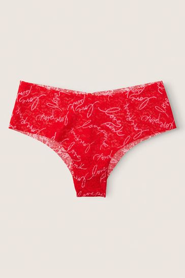 Victoria's Secret PINK Pink Script Pepper Red No Show Lace Cheeky Knickers