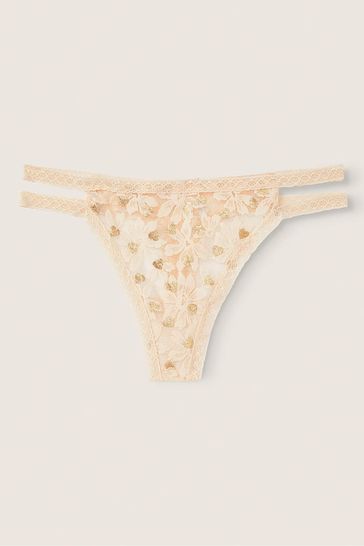Victoria's Secret PINK Ivory Shine Hearts Nude Lace Thong Knickers