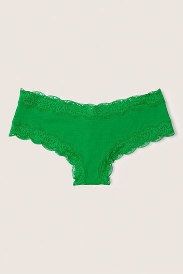 Victoria's Secret PINK Happy Camper Green Lace Trim Cheeky Knickers