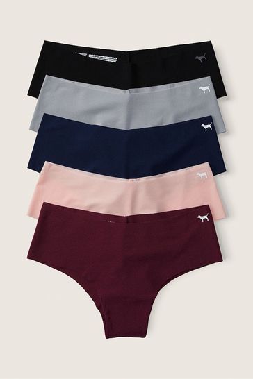 Victoria's Secret PINK Black/Grey/Pink/Blue Cheeky Smooth No Show Knickers Multipack
