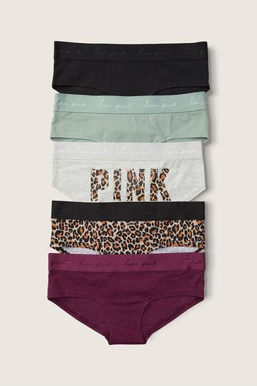 Victoria's Secret PINK Black/Grey/Green Logo Print Hipster Knickers Multipack