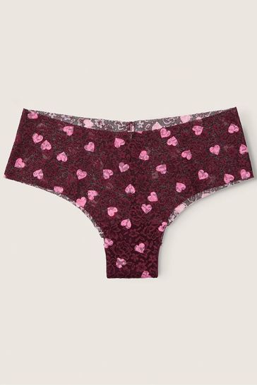 Victoria's Secret PINK Pink Hearts Maroon No Show Lace Cheeky Knickers