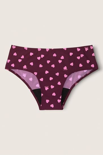 Victoria's Secret PINK Rich Maroon With Heart Print Period Hipster Underwear