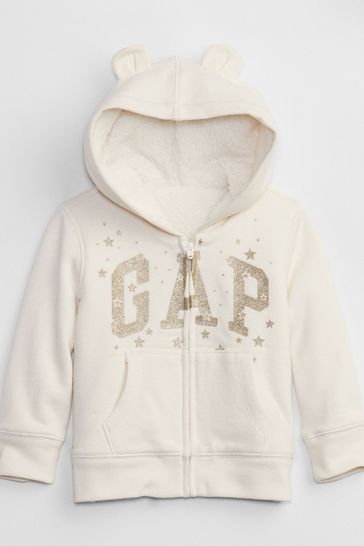Gap Cream Glitter Logo Zip Up Hoodie