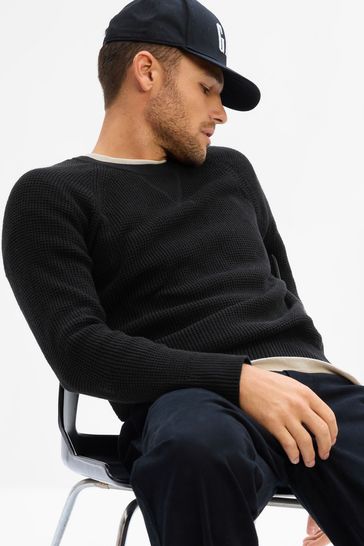 Gap Black Textured Crew Neck Jumper