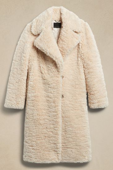 Banana Republic White Serres Sherpa Long Over Coat