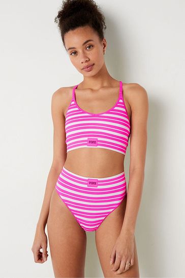 Victoria's Secret PINK Atomic Pink Striped Seamless High Waist Rib Bikini Underwear