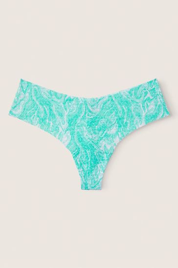 Victoria's Secret PINK Teal Ice Green Thong Lace No Show Knickers