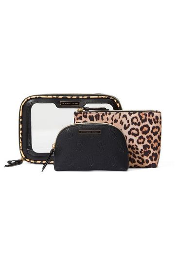 Victoria's Secret Luxe Leopard Brown Beauty To Go Bag Trio