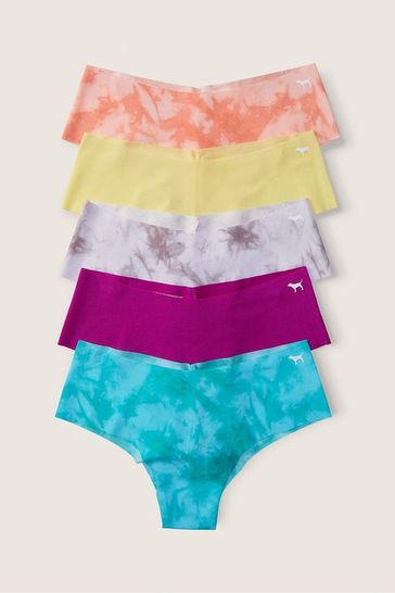 Victoria's Secret PINK Blue/Purple/Yellow/Orange Tie Dye Cheeky Smooth No Show Knickers Multipack
