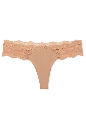 Victoria's Secret Sweet Praline Nude Lace Trim Thong Knickers