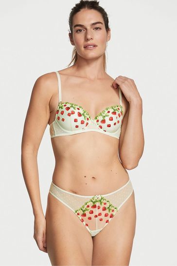 Victoria's Secret Green Strawberry Dolce Thong Strawberry Embroidered Knickers