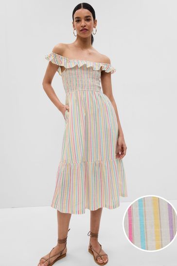 Ruffle shoulder midi dress sale