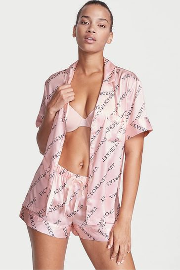 Victoria's Secret Purest Pink Logo Satin Short Pyjamas