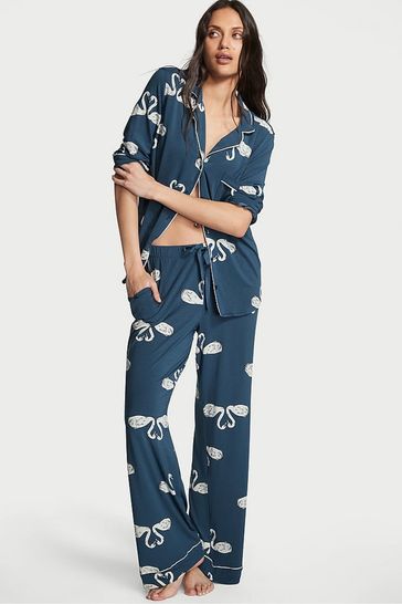 Victoria's Secret Midnight Sea Swans Blue Modal Long Pyjamas