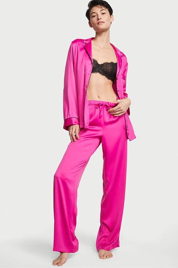 Victoria's Secret Fuschia Frenzy Pink Satin Long Pyjamas
