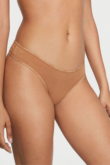 Victoria's Secret Toffee Nude Thong Mini Logo Knickers