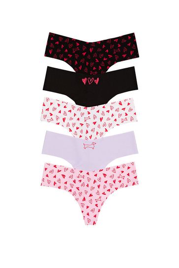 Victoria's Secret PINK Black/Red/White/Purple/Pink Thong Multipack Knickers