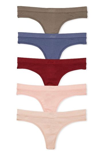 Victoria's Secret PINK Brown/Blue/Red/Pink Thong Knickers Multipack