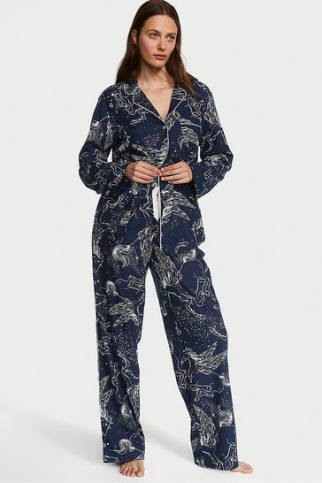 Victoria's Secret Noir Navy Blue Pegasus Long Pyjamas