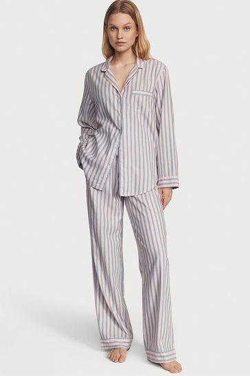 Victoria's Secret Pink Blue Stripe Flannel Long Pyjamas