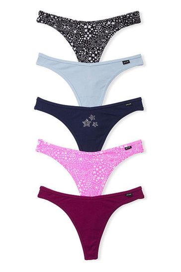 Victoria's Secret PINK Magenta Pink Navy Blue Star Thong Cotton Knickers Multipack