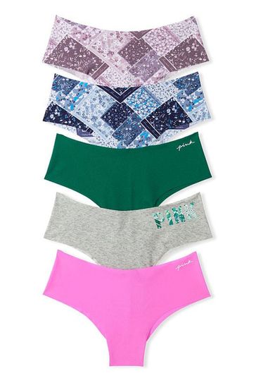 Victoria's Secret PINK Grey/Blue/Green/Pink Print Cheeky Smooth No Show Knickers Multipack