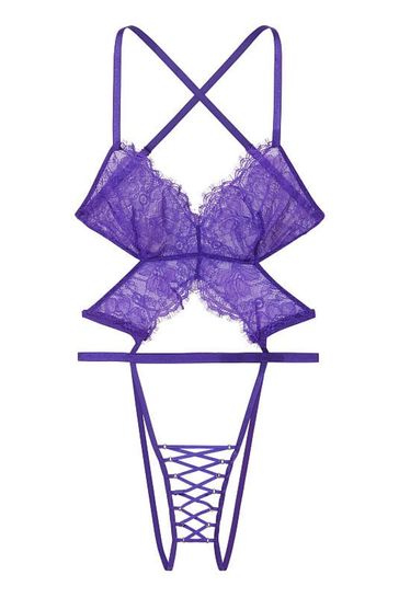 Victoria's Secret Purple Shock Lace Grommet Bodysuit