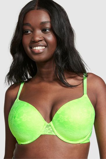 Victoria's Secret PINK Lime Green Floral Lace Lightly Lined Bra