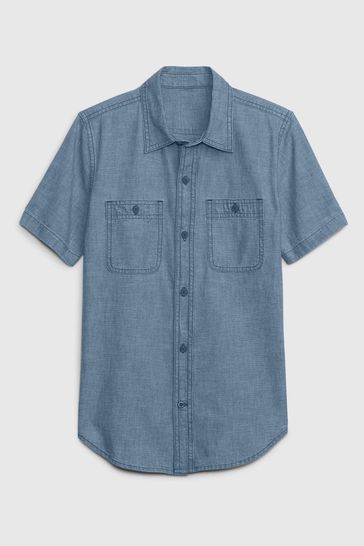 Short sleeve chambray shirt deals