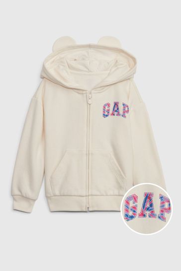 Gap Cream Logo Zip Up Bear Hoodie