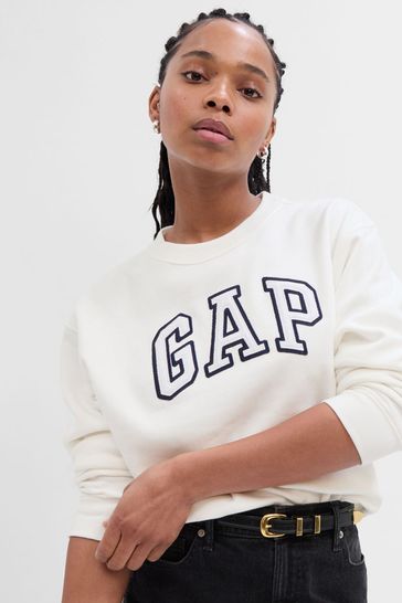 Gap White Logo Crew Neck Sweatshirt