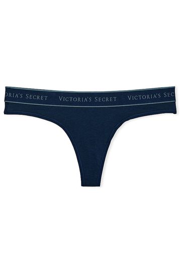 Victoria's Secret Noir Navy Blue Thong Logo Knickers