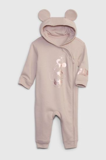 Gap Pink Disney Minnie Mouse Zip Hooded All in One Baby Newborn 24mths
