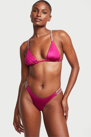 Victoria's Secret Berry Blush Pink Brazilian Shine Strap Swim Bikini Bottom
