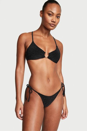 Victoria's Secret Nero Black Brazilian Shimmer Swim Bikini Bottom
