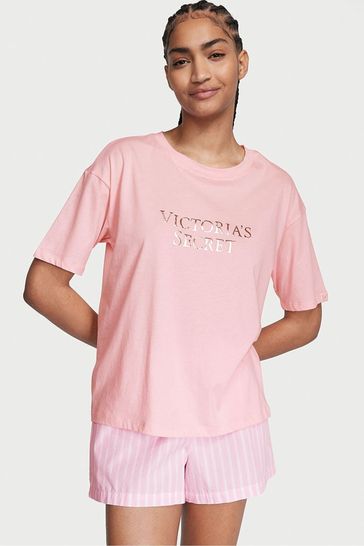 Victoria's Secret Pretty Blossom Pink Stripe Cotton T-Shirt Short Pyjamas